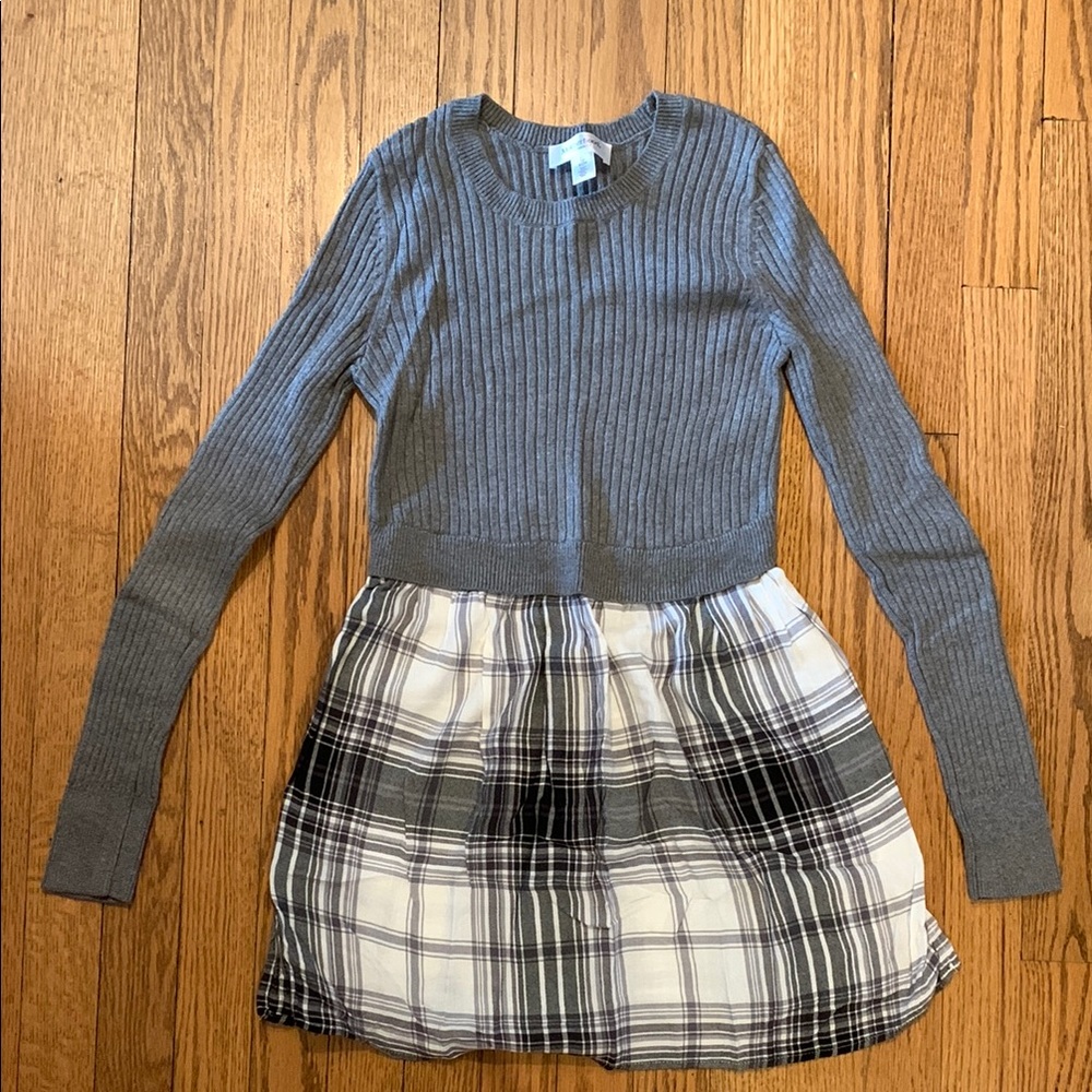 Gray Ribbed Maternity Sweater with Plaid Bottom